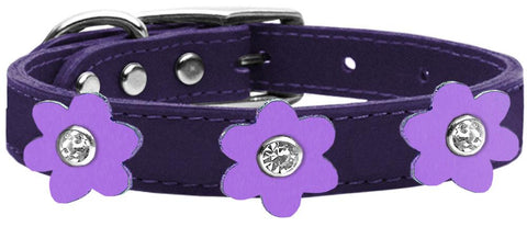 Flower Leather Collar Purple With Lavender Flowers Size 10