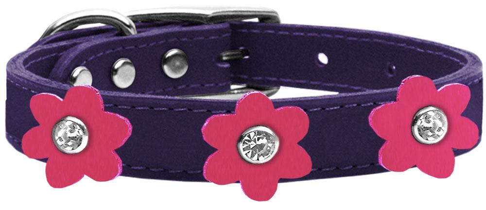 Flower Leather Collar Purple With Pink Flowers Size 10