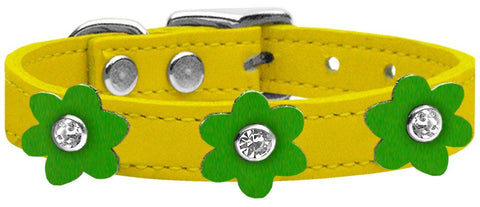 Flower Leather Collar Yellow With Emerald Green Flowers Size 12