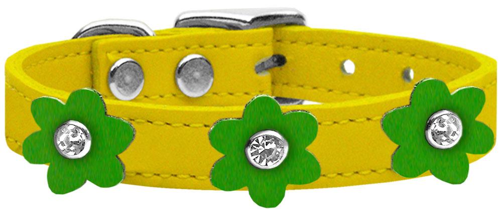 Flower Leather Collar Yellow With Emerald Green Flowers Size 18