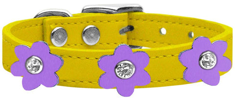 Flower Leather Collar Yellow With Lavender Flowers Size 10