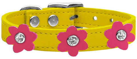 Flower Leather Collar Yellow With Pink Flowers Size 12