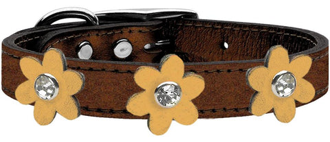 Metallic Flower Leather Collar Bronze With Gold Flowers Size 10