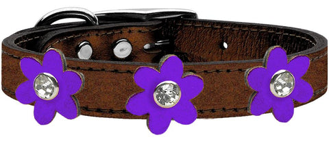 Metallic Flower Leather Collar Bronze With Metallic Purple Flowers Size 10