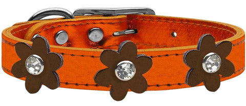 Metallic Flower Leather Collar Metallic Orange With Bronze Flowers Size 10