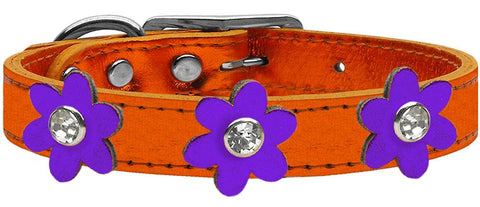 Metallic Flower Leather Collar Metallic Orange With Metallic Purple Flowers Size 10