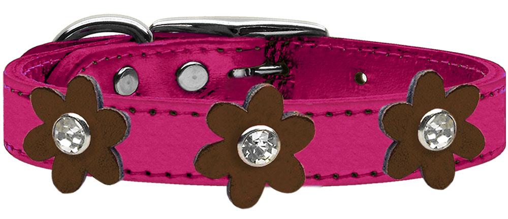 Metallic Flower Leather Collar Metallic Pink With Bronze Flowers Size 10