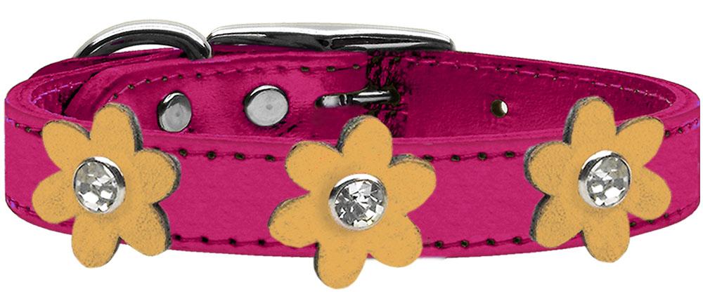 Metallic Flower Leather Collar Metallic Pink With Gold Flowers Size 10