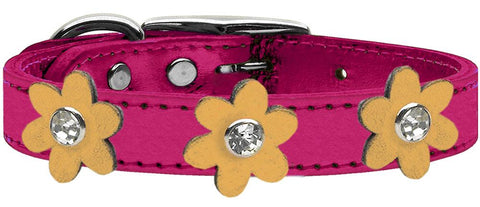 Metallic Flower Leather Collar Metallic Pink With Gold Flowers Size 10