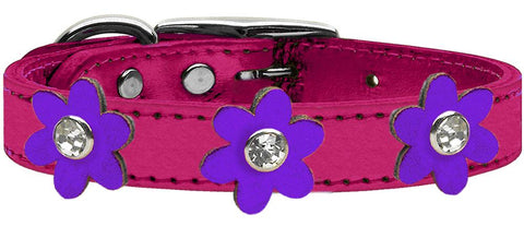 Metallic Flower Leather Collar Metallic Pink With Metallic Purple Flowers Size 10