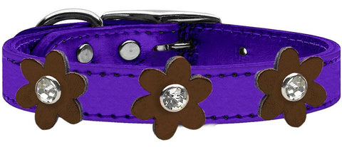 Metallic Flower Leather Collar Metallic Purple With Bronze Flowers Size 10