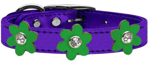 Metallic Flower Leather Collar Metallic Purple With Metallic Emerald Green Flowers Size 10