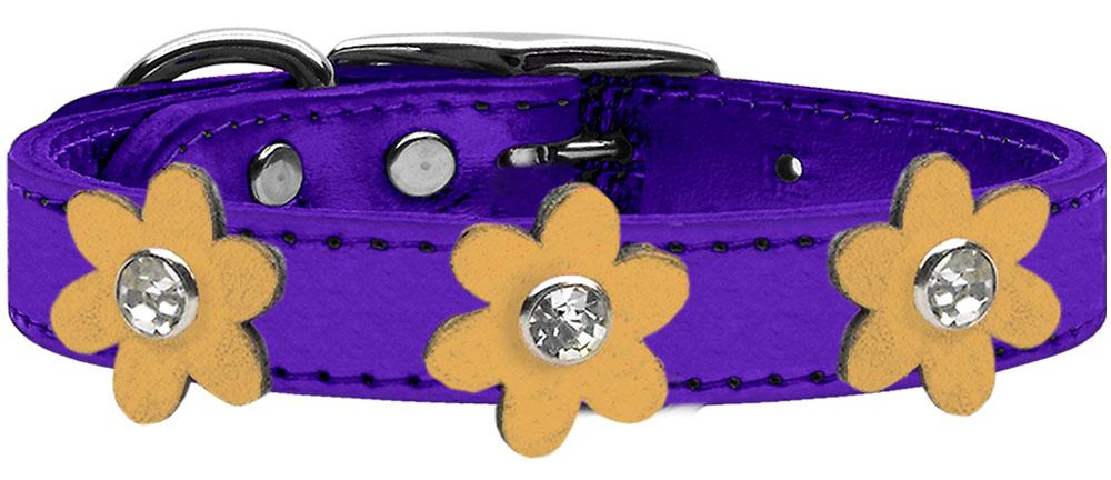 Metallic Flower Leather Collar Metallic Purple With Gold Flowers Size 14