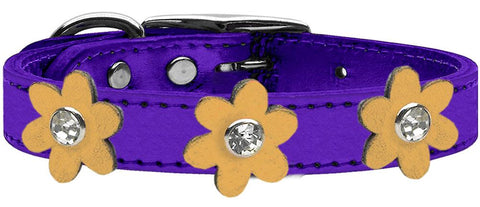 Metallic Flower Leather Collar Metallic Purple With Gold Flowers Size 16