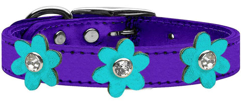 Metallic Flower Leather Collar Metallic Purple With Metallic Orange Flowers Size 12