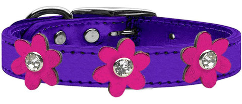 Metallic Flower Leather Collar Metallic Purple With Metallic Pink Flowers Size 10