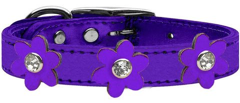 Metallic Flower Leather Collar Metallic Purple With Metallic Purple Flowers Size 10