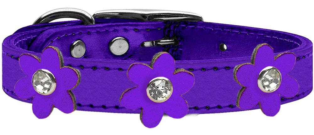 Metallic Flower Leather Collar Metallic Purple With Metallic Purple Flowers Size 16