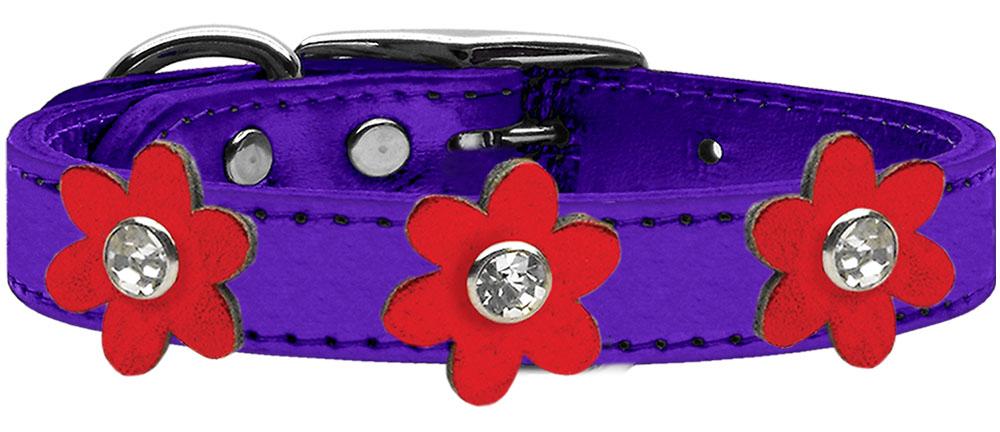 Metallic Flower Leather Collar Metallic Purple With Metallic Red Flowers Size 10