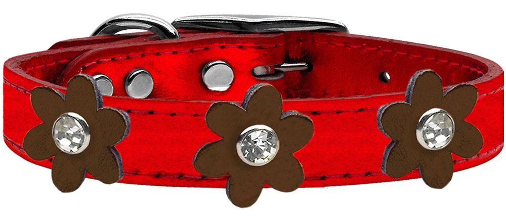 Metallic Flower Leather Collar Metallic Red With Bronze Flowers Size 10