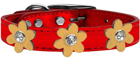 Metallic Flower Leather Collar Metallic Red With Gold Flowers Size 10