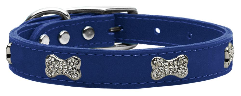 Crystal Bone Genuine Leather Dog Collar Blue 10