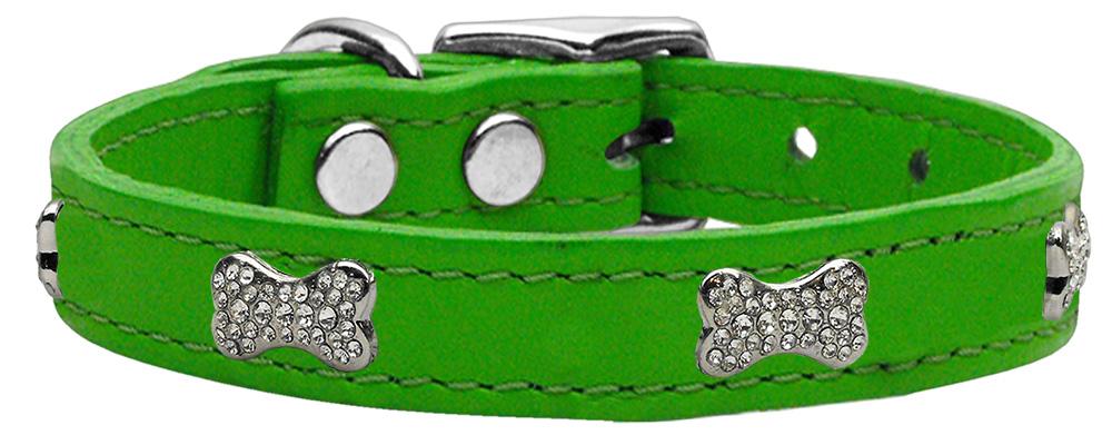 Crystal Bone Genuine Leather Dog Collar Emerald Green 10