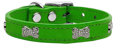 Crystal Bone Genuine Leather Dog Collar Emerald Green 14