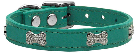 Crystal Bone Genuine Leather Dog Collar Jade 10