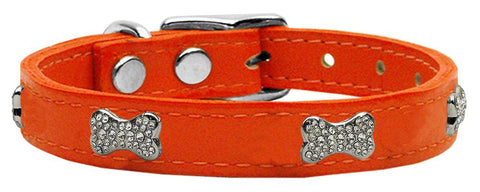 Crystal Bone Genuine Leather Dog Collar Orange 10