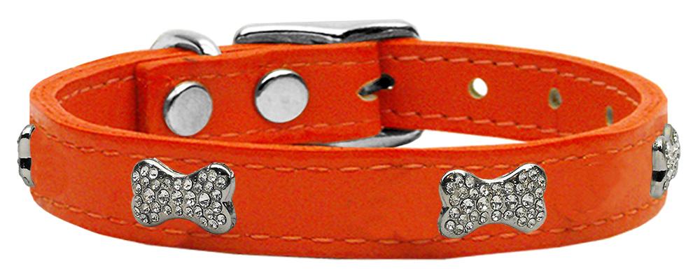 Crystal Bone Genuine Leather Dog Collar Orange 14