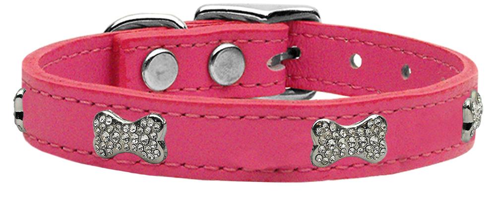 Crystal Bone Genuine Leather Dog Collar Pink 10