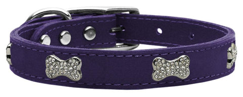 Crystal Bone Genuine Leather Dog Collar Purple 10