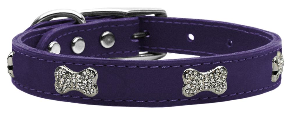 Crystal Bone Genuine Leather Dog Collar Purple 14