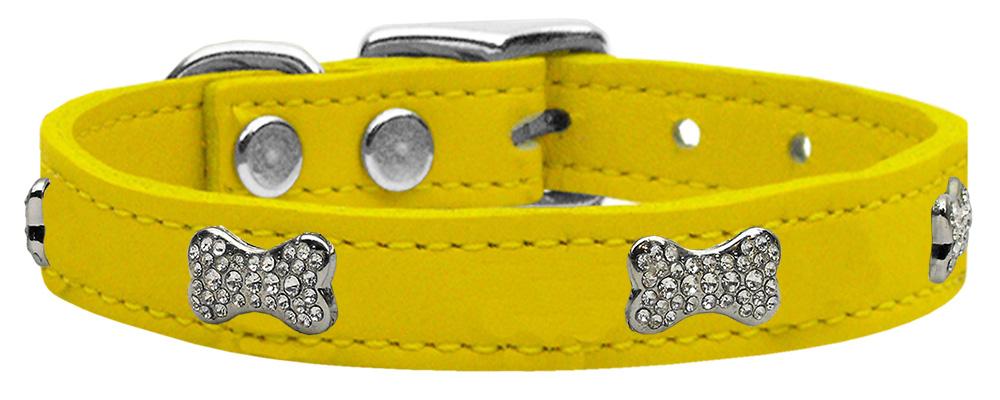 Crystal Bone Genuine Leather Dog Collar Yellow 12