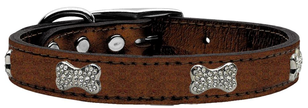 Crystal Bone Genuine Metallic Leather Dog Collar Bronze 12