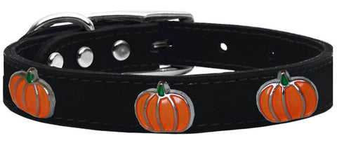 Pumpkin Widget Genuine Leather Dog Collar Black 10