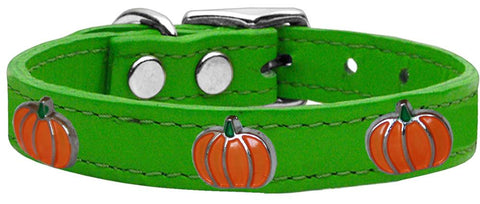 Pumpkin Widget Genuine Leather Dog Collar Emerald Green 10