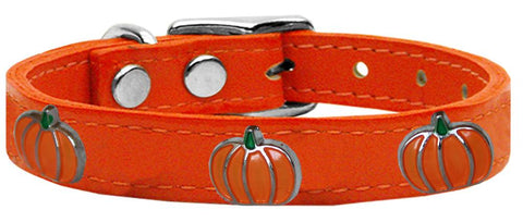 Pumpkin Widget Genuine Leather Dog Collar Orange 10