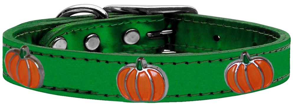 Pumpkin Widget Genuine Metallic Leather Dog Collar Emerald Green 10