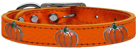 Pumpkin Widget Genuine Metallic Leather Dog Collar Orange 10