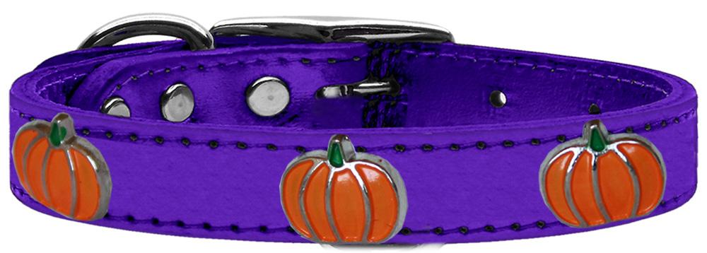 Pumpkin Widget Genuine Metallic Leather Dog Collar Purple 10