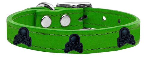 Skull Widget Genuine Leather Dog Collar Emerald Green 10