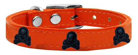 Skull Widget Genuine Leather Dog Collar Orange 10