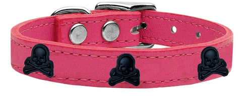 Skull Widget Genuine Leather Dog Collar Pink 14