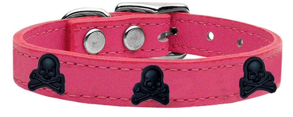 Skull Widget Genuine Leather Dog Collar Pink 18