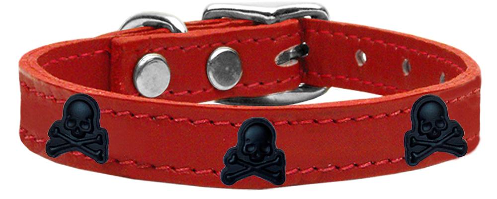 Skull Widget Genuine Leather Dog Collar Red 10