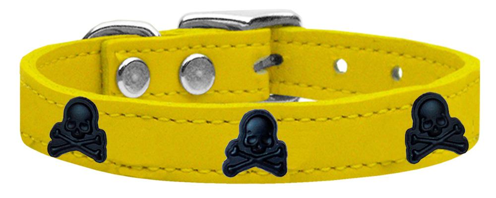 Skull Widget Genuine Leather Dog Collar Yellow 10