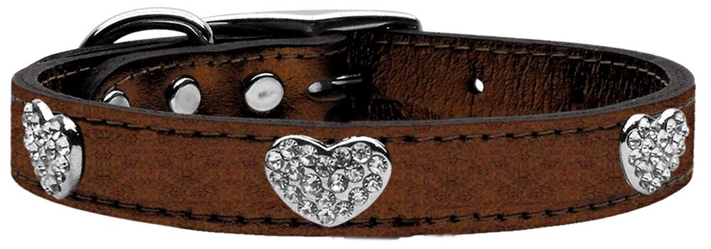 Crystal Heart Genuine Metallic Leather Dog Collar Bronze 10