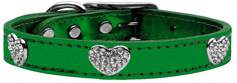 Crystal Heart Genuine Metallic Leather Dog Collar Emerald Green 10